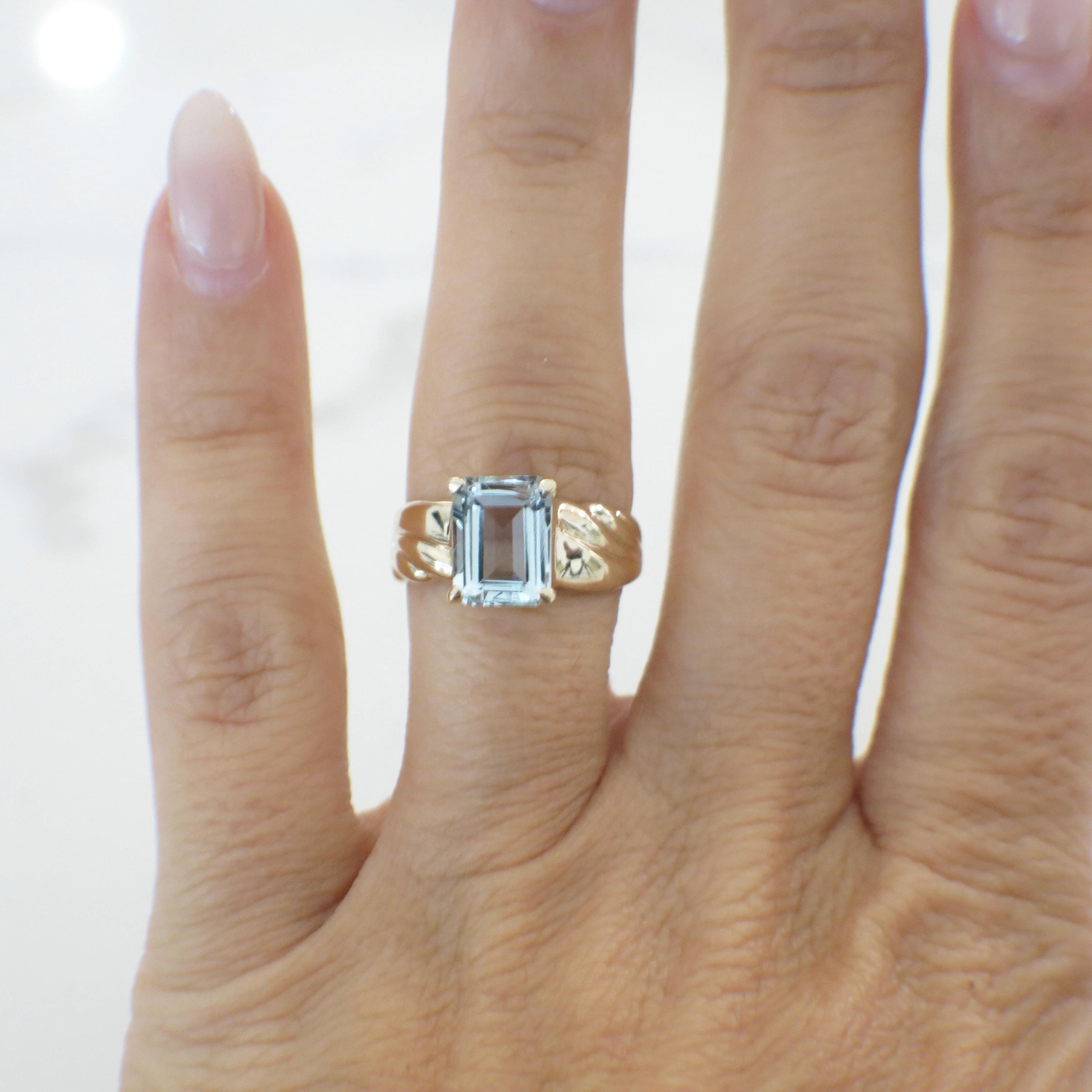 Emerald Cut Sky Blue Topaz Solitaire Ring – 10K Yellow Gold, Size 6.75 - Black Market LLC