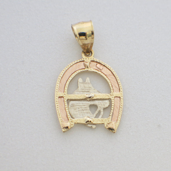 14K Yellow and Rose Gold Horse Head Pendant | Equestrian Jewelry Gift
