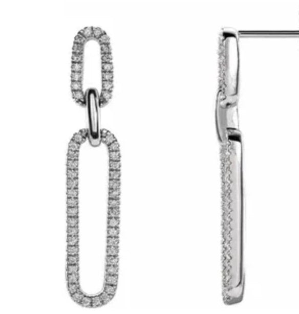 14K Gold Diamond Chain Link Drop Earrings – .33 CTW Natural Diamonds