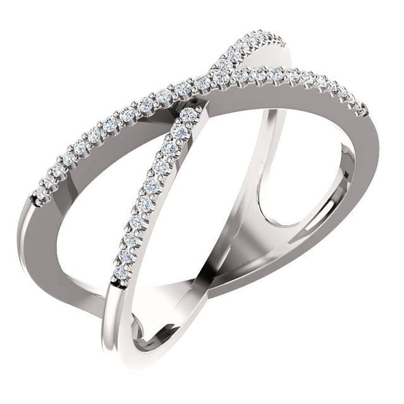 14K Gold Criss Cross Diamond Ring | White, Yellow, or Rose Gold X Ring