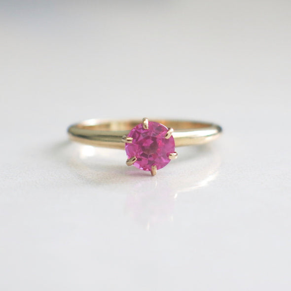 14K Rose Gold Natural Pink Sapphire Solitaire Ring | Vintage Alternative Engagement Ring