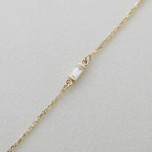 14K Gold Diamond Baguette Bar Bracelet | Dainty Stackable Layering Gift