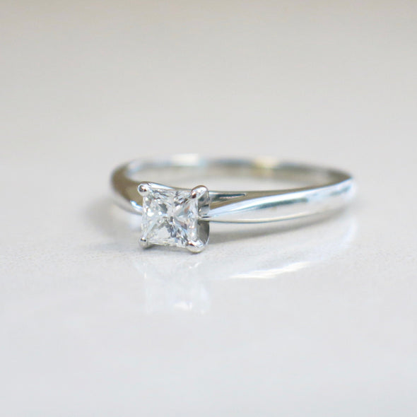 14K White Gold Princess Cut Diamond Solitaire Engagement Ring