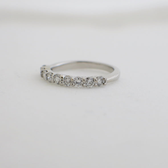 14K White Gold Diamond Wedding Band | 9-Stone Shared Prong Ring | .45 CTW Stackable Band | Size 4.5 | Round Brilliant Anniversary Ring