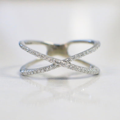 14K Gold Criss Cross Diamond Ring | White, Yellow, or Rose Gold X Ring