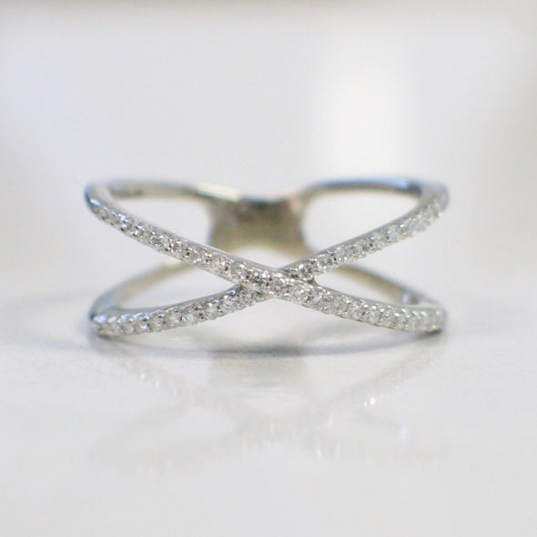 14K Gold Criss Cross Diamond Ring | White, Yellow, or Rose Gold X Ring