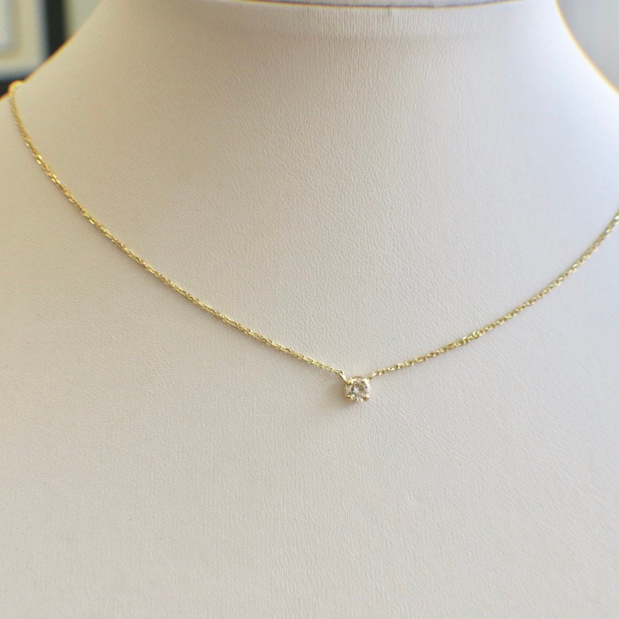 14K Gold Diamond Solitaire Necklace | Round Brilliant Pendant 16 or 18 Inch - Black Market LLC
