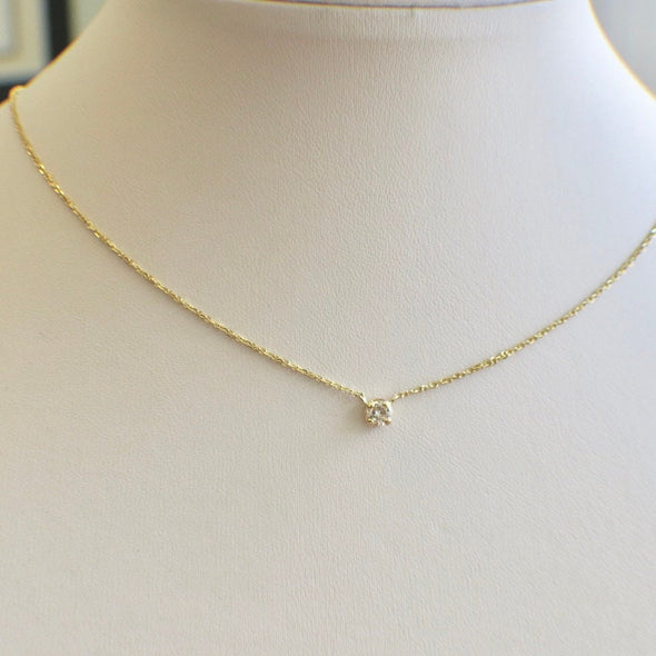 14K Gold Diamond Solitaire Necklace Round Brilliant Pendant 16 or 18 Inch