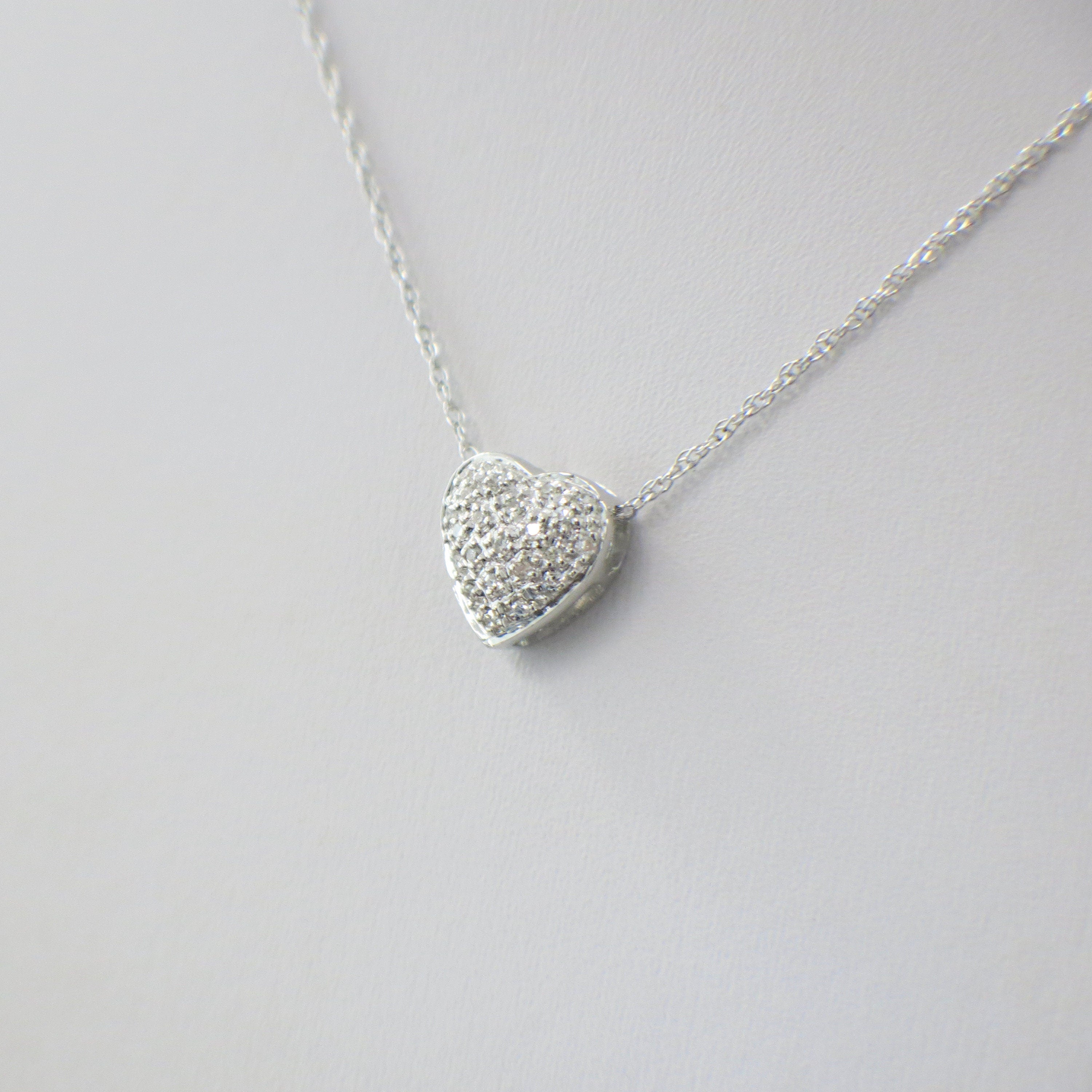 14K White Gold Diamond Heart Pendant Necklace with Pave Diamonds - Black Market LLC