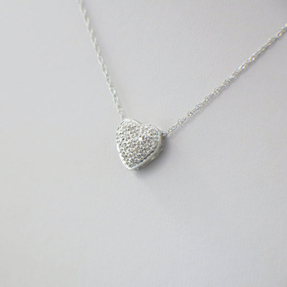 14K White Gold Diamond Heart Pendant Necklace with Pave Diamonds