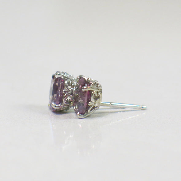 14K White Gold Color-Change Sapphire Stud Earrings | Oval Filigree Set 2.00 CTW