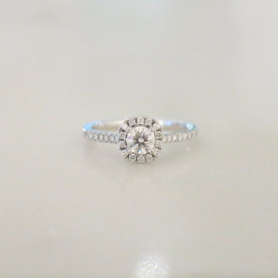14K White Gold Diamond Halo Engagement Ring | Round Brilliant Center | Petite Halo Ring | .58 CTW | Size 5.25 | Dainty Bridal Ring