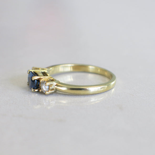 18K Yellow Gold Sapphire and Diamond Three Stone Ring | East-West Sapphire Engagement Ring