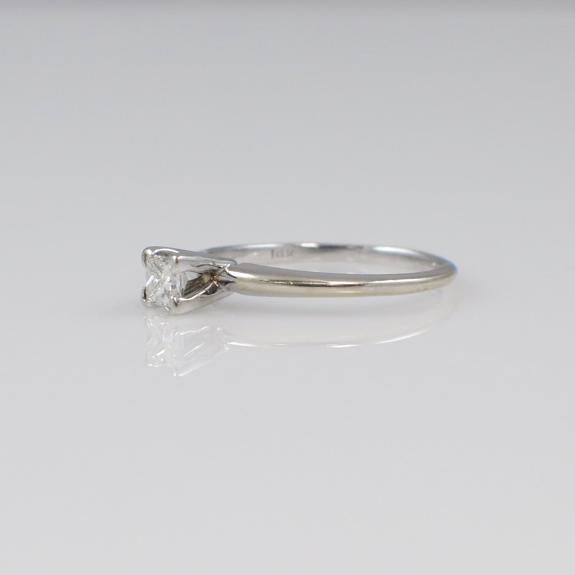 14K White Gold Princess Cut Diamond Solitaire Ring