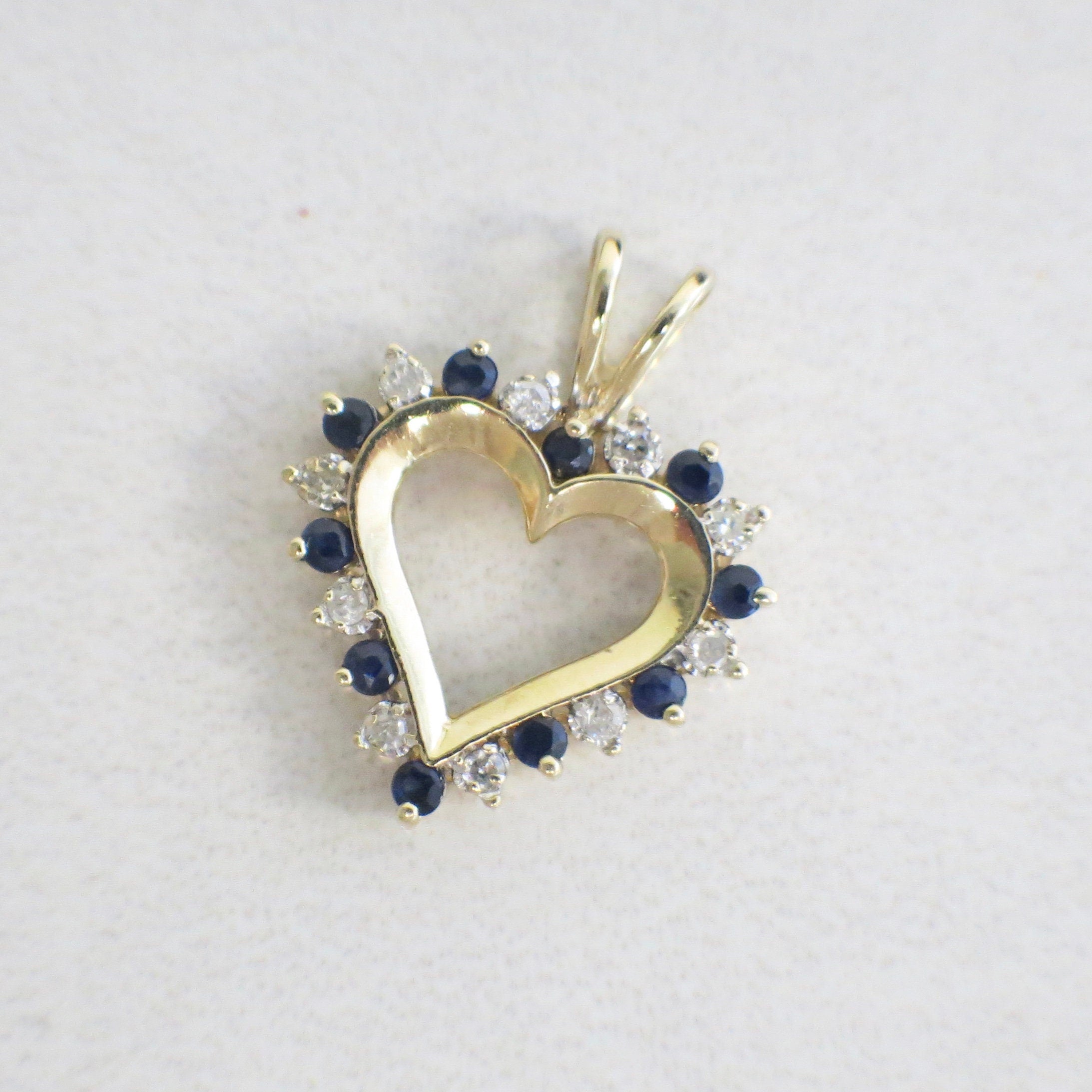 10K Yellow Gold Diamond & Sapphire Open Heart Pendant – Vintage Love Jewelry - Black Market LLC