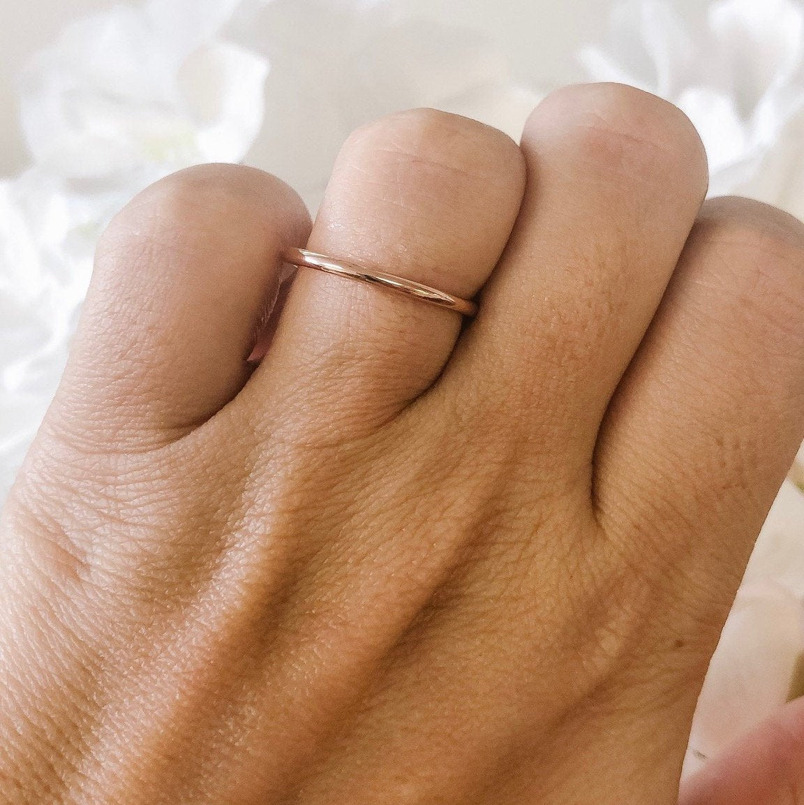 Skinny 14K Gold Stackable Wedding Band | 1.5 mm Thin Dainty Ring Yellow White or Rose - Black Market LLC