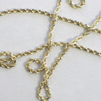 14K Yellow Gold Rope Chain Necklace | 24 Inch Classic Twisted Chain 1.6 mm