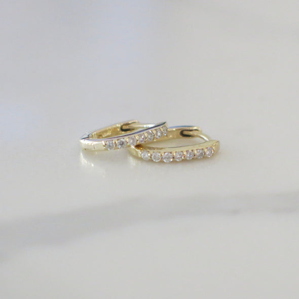 14K Yellow Gold Diamond Mini Hoop Huggie Earrings 1/8 CTW