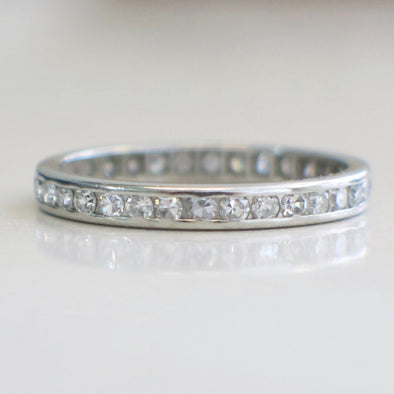Platinum Vintage Eternity Wedding Band | 1.00 CTW Single Cut Diamond Ring | Size 7 | Channel Set Stackable Anniversary Band