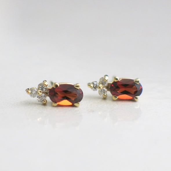 Vintage Garnet & Diamond Earrings | 14K Yellow Gold Studs January Birthstone