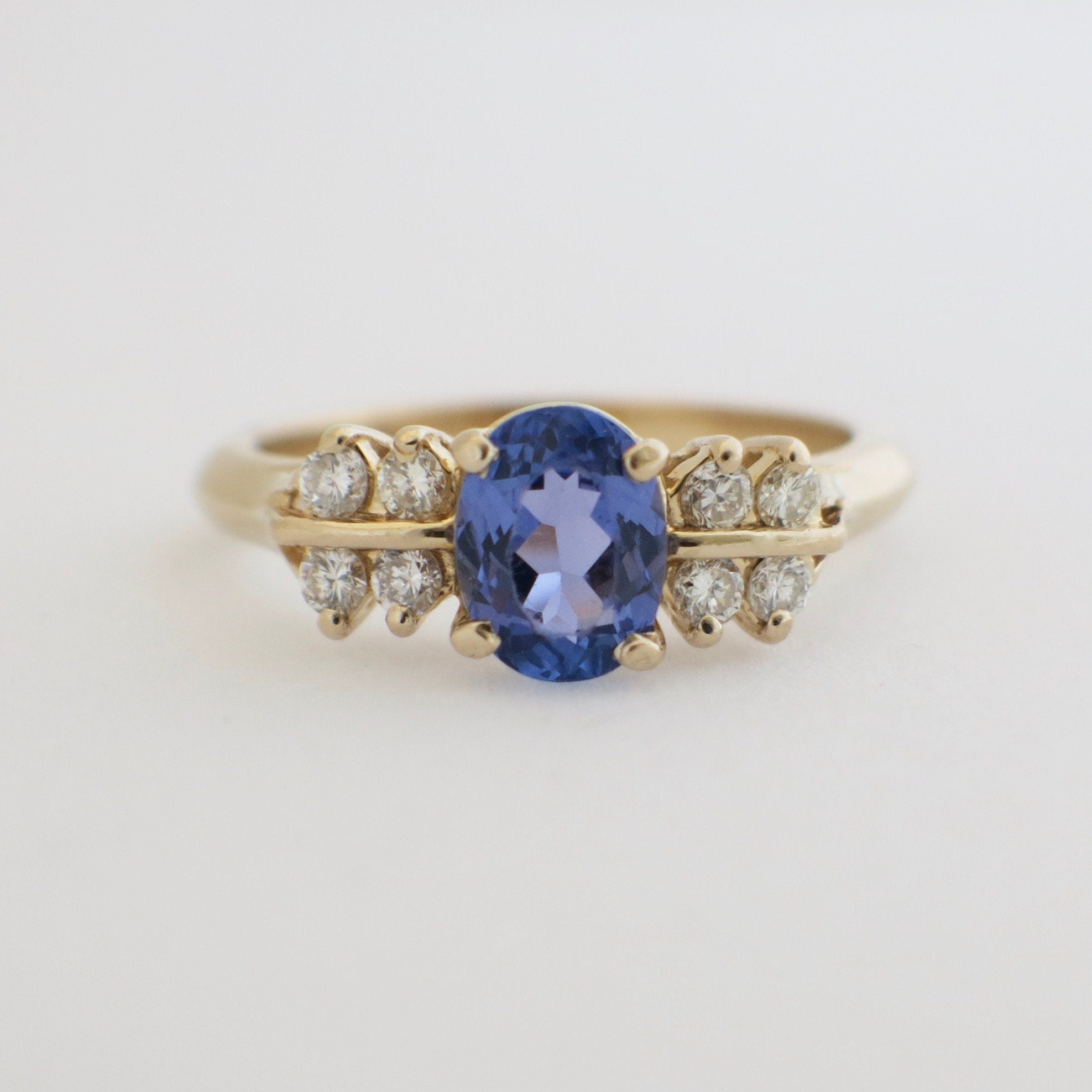 Oval Tanzanite and Diamond Ring – 14K Yellow Gold, AA Grade, Size 8.5 - Black Market LLC