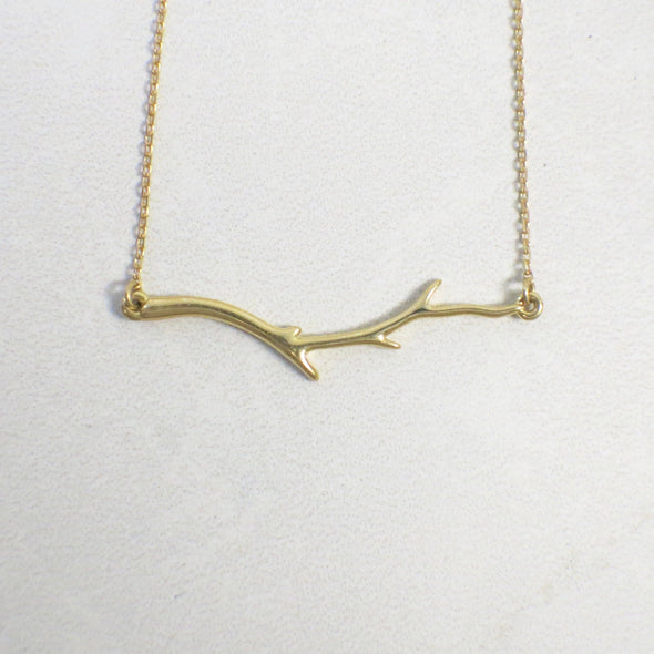 14K Gold Branch Bar Necklace | Nature-Inspired Leaf Twig Layering Necklace Adjustable 16–18 Inch