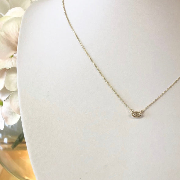 Marquise Diamond Bezel Necklace | 14K Gold East-West Solitaire Pendant
