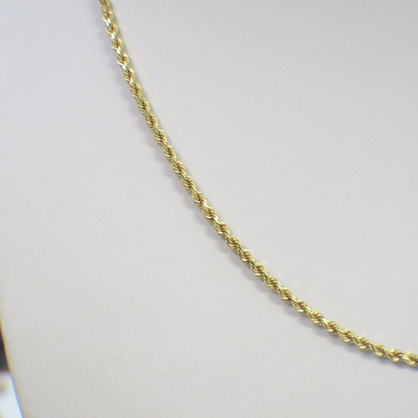 14K Yellow Gold Rope Chain Necklace | 20 Inch | 9.7g Solid Gold | 2.1mm Wide | Classic Rope Necklace for Men or Women | Unisex Jewelry