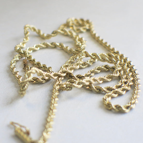 14K Yellow Gold Rope Chain Necklace – 24” Long, 2.4mm Wide, 12.7g, Classic Layering Chain