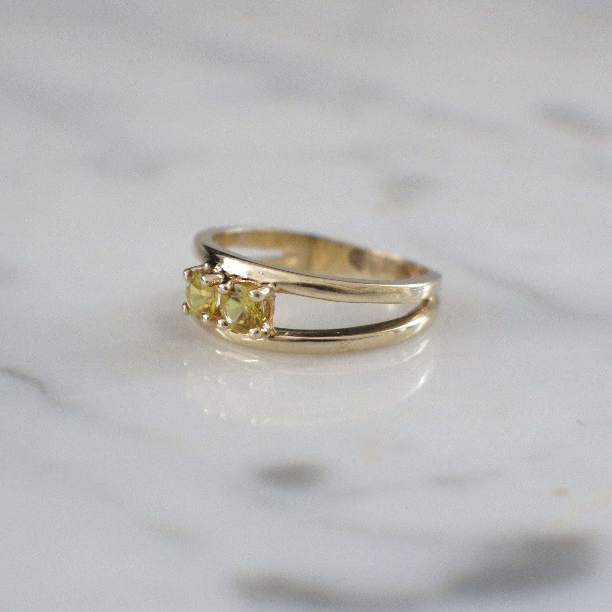 14K Yellow Gold Citrine Double Stone Ring – Open Band, Size 6.5 - Black Market LLC
