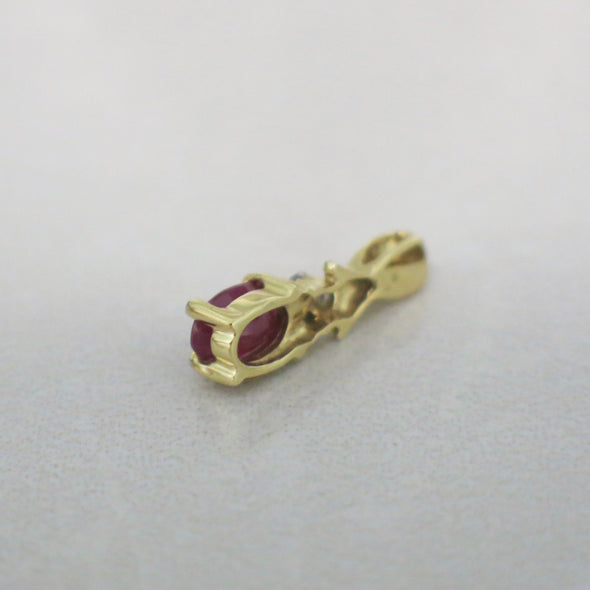 14K Gold Ruby Pendant – Vintage Oval Ruby and Diamond Drop