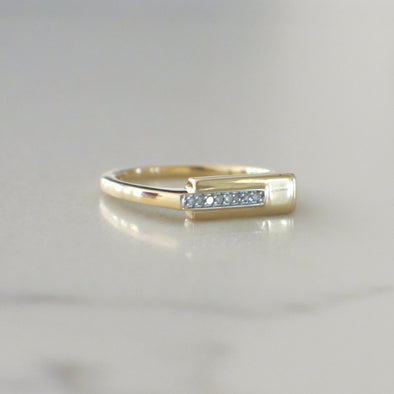 14K Yellow Gold Diamond Modern Bar Ring Minimalist Stackable