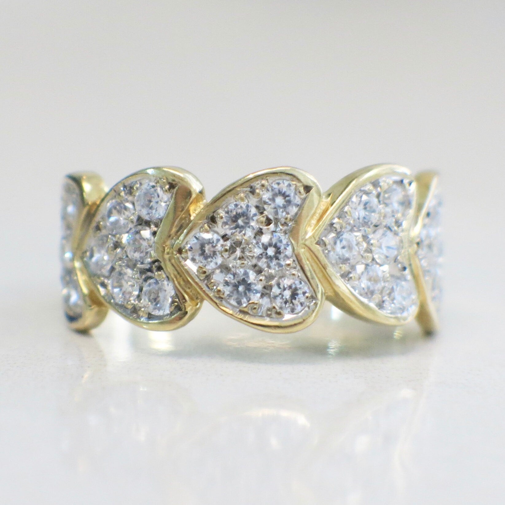 14K Yellow Gold Pavé Diamond Heart Ring | Stacking Hearts Band .75ctw - Black Market LLC