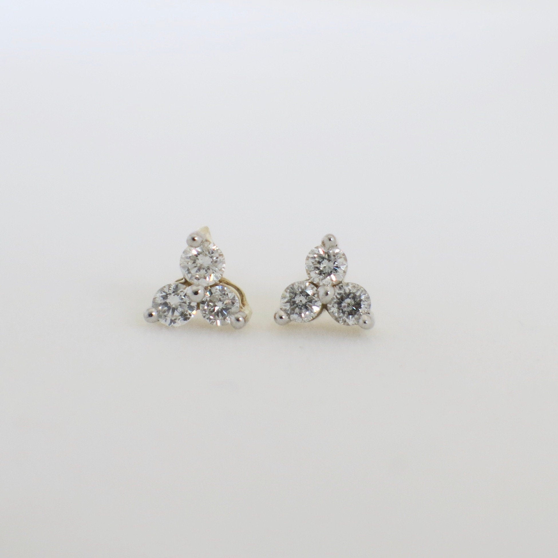14K Gold Diamond Trio Earrings | Three-Stone Cluster Studs - Black Market LLC