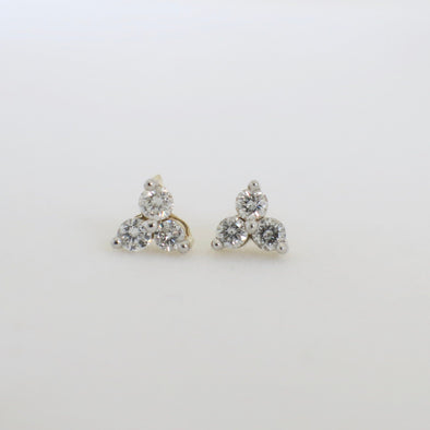 14K Gold Diamond Trio Earrings – Three Stone Cluster Studs