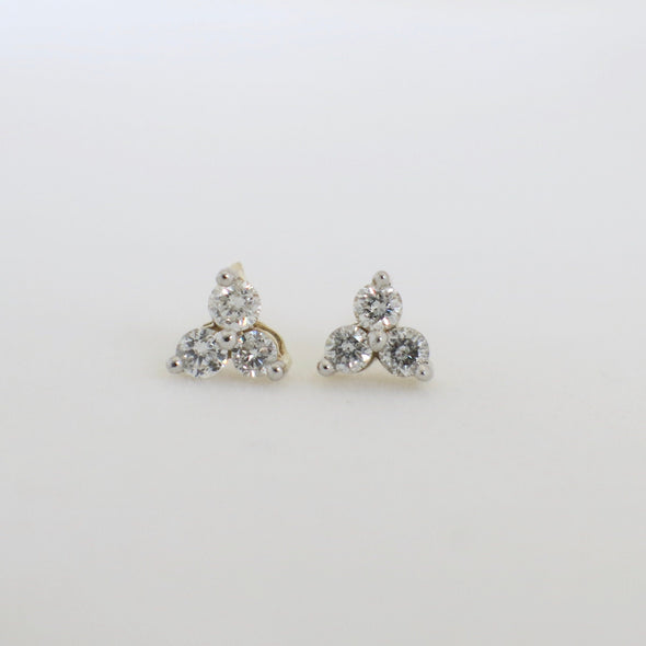 14K Gold Diamond Trio Earrings – Three Stone Cluster Studs