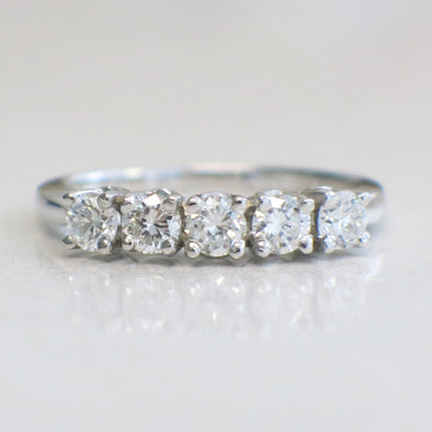14K White Gold Five Stone Diamond Anniversary Band Ring | .70 CTW SI1 F | Wedding Band or Everyday Ring | Size 7 | Elegant Sparkle