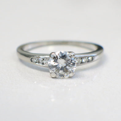 18K White Gold Diamond Engagement Ring – .85 CT Center, Channel Set Accents, Vintage Style, Size 8