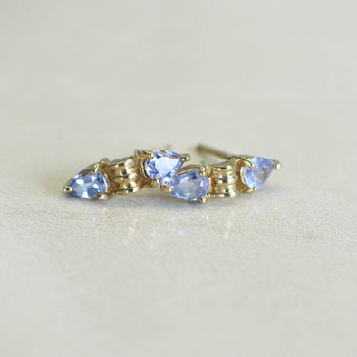 14K Yellow Gold Tanzanite Stud Earrings | Violet Pear Cut Petite Cuff