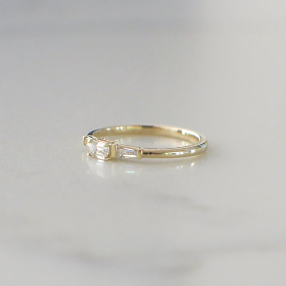 14K Yellow Gold Three Stone Stackable Diamond Emerald Cut Ring