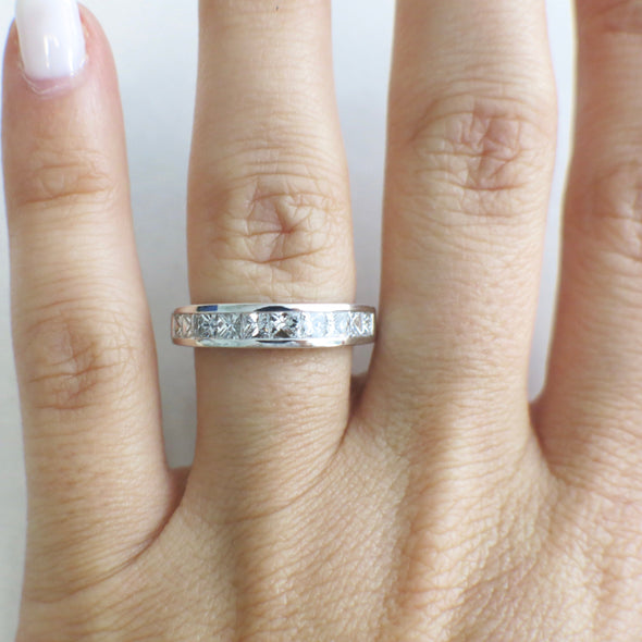 14K White Gold Channel Set Princess Cut Diamond Wedding Band | Stackable Ring | Size 6.75 | 1.00 CTW SI1 F-G Diamonds