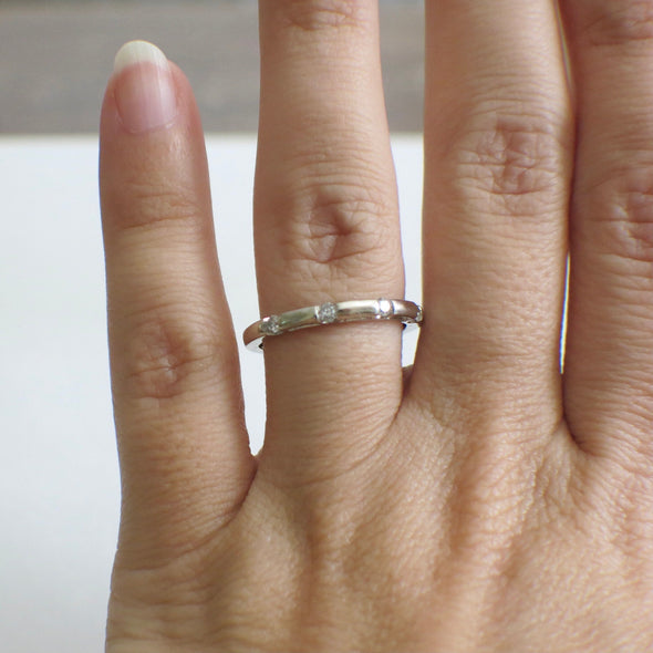 14K White Gold Diamond Band – Four Stone Gypsy Flush Set Stacking Ring Size 6.75