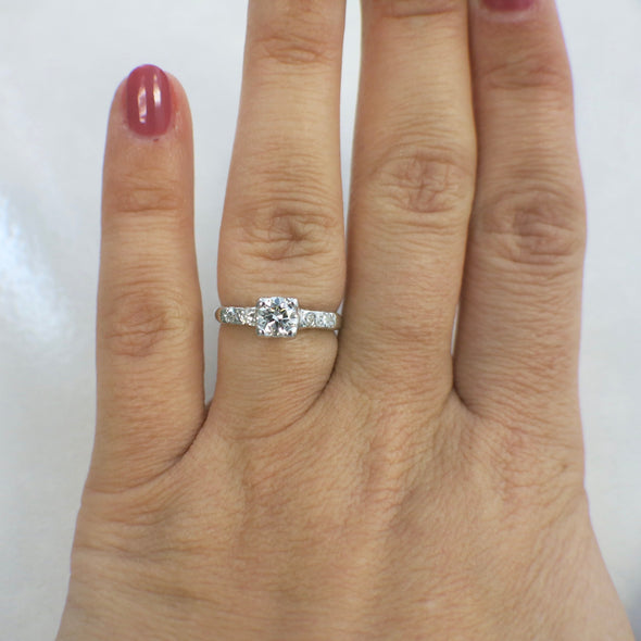 14K White Gold Vintage Diamond Engagement Ring, .56 CTW, Round Brilliant & Single Cut, Size 4.75, Classic Antique Style