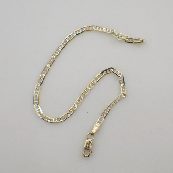 14K Yellow & White Gold Anchor Chain Bracelet | Two-Tone 6.5 Inch Layering Jewelry
