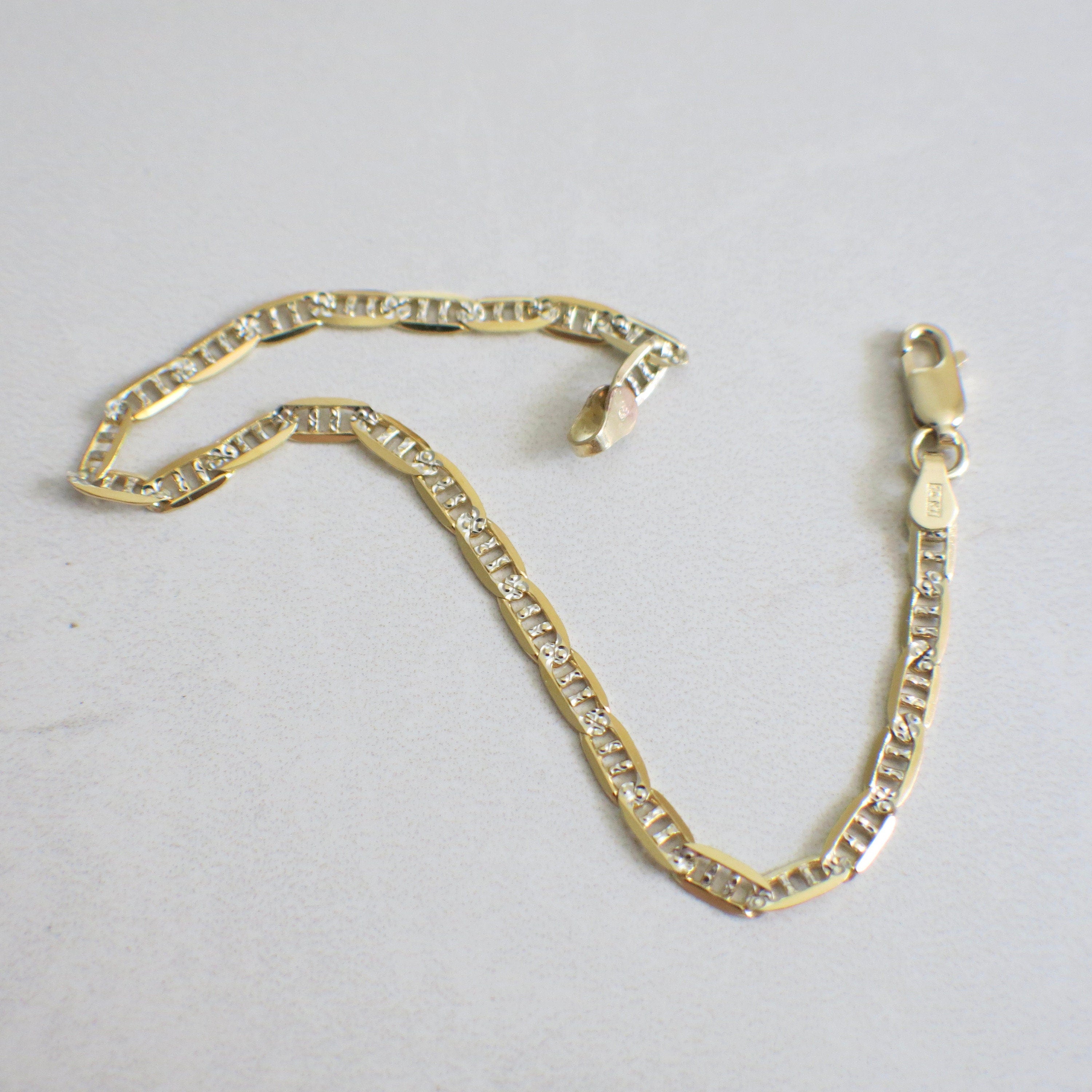 14K Two-Tone Gold Anchor Bracelet – Yellow & White Gold, 7 Inch - Black Market LLC