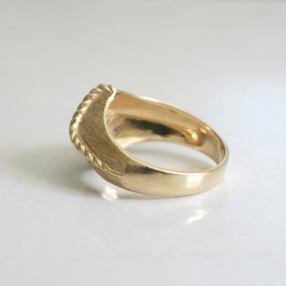 Vintage 14K Yellow Gold Men's Diamond Ring with Braided Rope Detail, Brushed Textured Band
