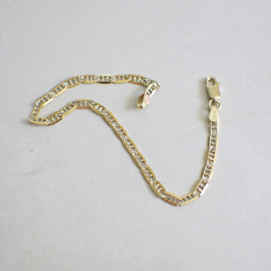 14K Two Tone Gold Anchor Bracelet Yellow White 7 Inch Vintage