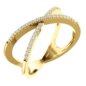14K Gold Criss Cross Diamond Ring | White, Yellow, or Rose Gold X Ring