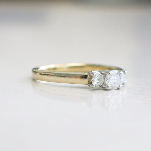 Three Stone Diamond Ring 14K Yellow Gold Platinum Head .45ct Engagement Ring Size 6