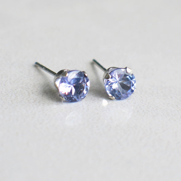 Tanzanite Stud Earrings 14K White Gold Round Gemstone 5mm